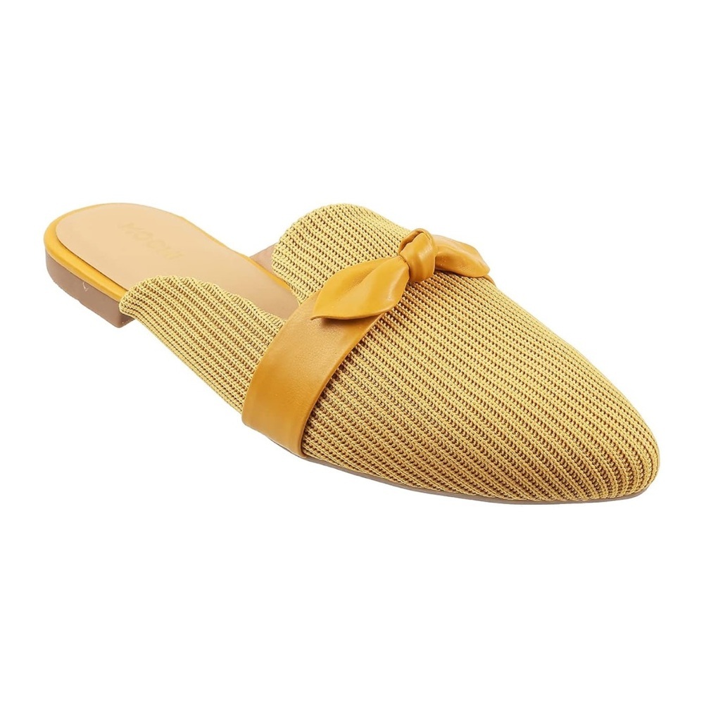 HOCHI Elegant Mustard Bow Slip-On Loafers